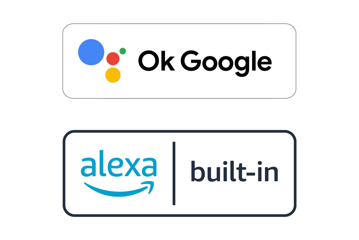 Hình ảnh logo tích hợp sẵn Ok Google và biểu tượng alexa