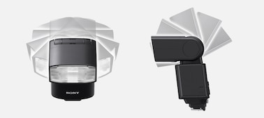 Hình minh họa thể hiện khu vực có thể di chuyển góc độ của đèn flash.