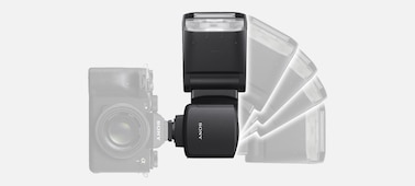 Hình minh họa thể hiện khu vực có thể di chuyển góc độ của đèn flash.