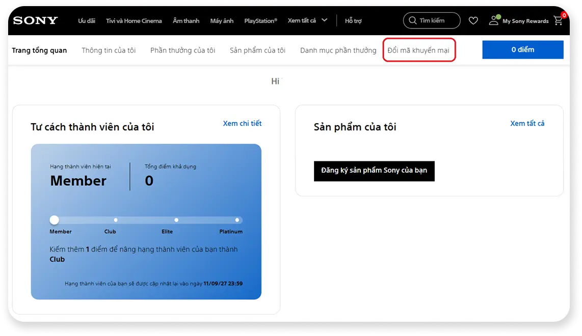 Bước 1: Đăng nhập tài khoản My Sony